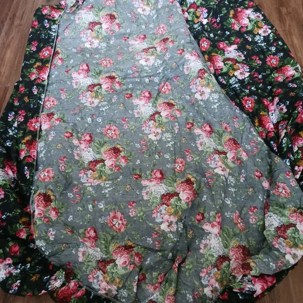 Vintage Cossette Isadora Ralph Lauren Fitted King Sheet Black Floral Cotton‎ USA